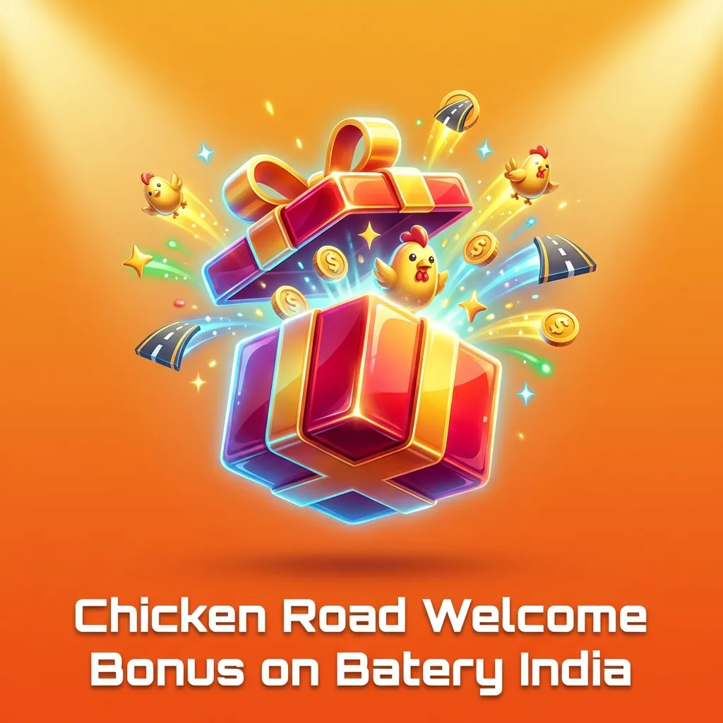 Batery India casino welcome bonus interface showing 150% deposit match plus 200 free spins promotion for Chicken Road game
